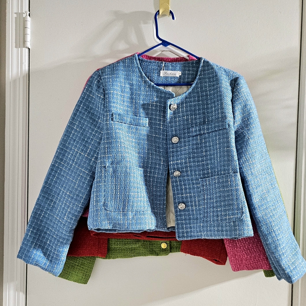 Quilted Denim Blue Button-Front Kids Jacket